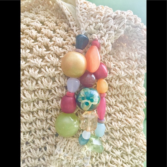 Cappelli Natural Straw BoHo Handbag Colorful Beads - Picture 4 of 9